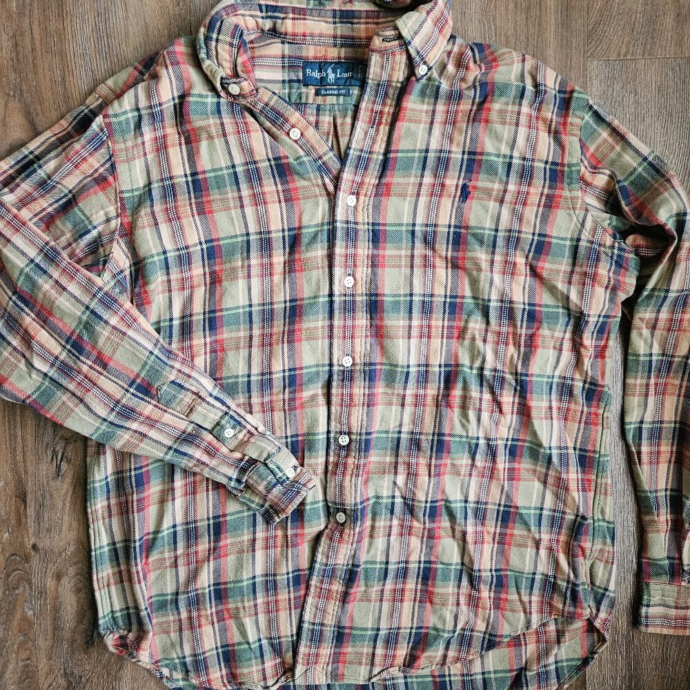 Ralph Lauren Men's Plaid Flannel button down long sleeve shirt size Large